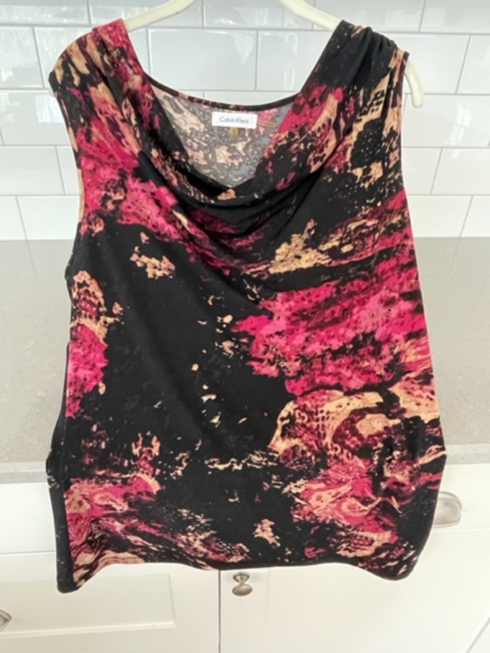 Set of 2 Calvin Klein Sleeveless Large Women's Polyester Shirts Shell Cowl Neck